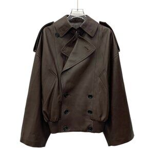 Loewe Brown lambskin leather double-breasted long-sleeve jacket